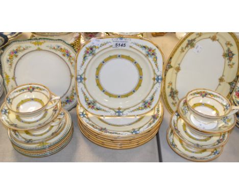 A Minton matched Helena and Talbot Stanwood and other pattern harlequin tea service inc. bread plate, side plates,cups, sauce