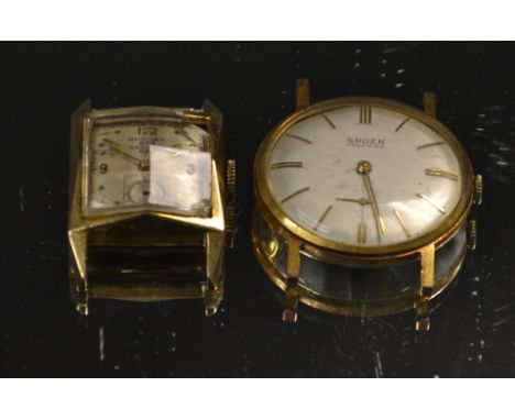A Gruen Precision Gentlemans watch head, silvered dial, baton markers, subsidery seconds; another Eruen 21 tank watch head (2