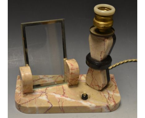 An Art Deco marble combination table lamp and photograph frame