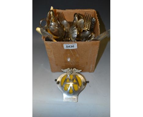 Silver and silver plate- a pair of George III sugar tongs, London 1800; a butter knife; two salt spoons; silver plated flat w