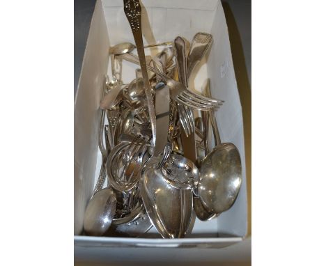 Silver and silver plate - a pair of small sugar bows, Birmingham; assorted EPNS flatware qty