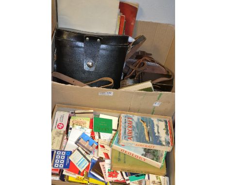 A 35mm German camera, Gloria, by Braun, brown leather case; match sleeves; Observer's books; small mantel clock; binoculars; 
