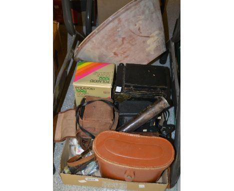 Photography - a plate camera; a pair of binoculars, cased; a Polaroid camera; others (1 box)