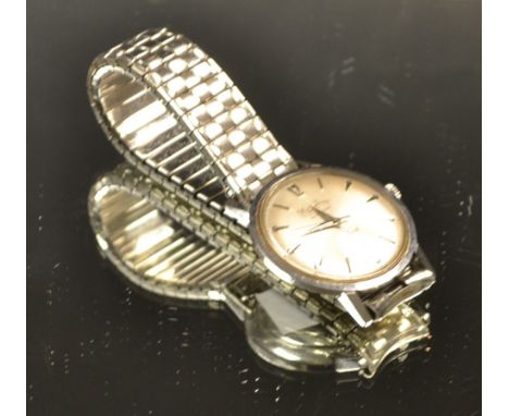 A Lucien Picard seahawk gentlmans chrome case wristwatch, Arabic numerals, baton markers, centre seconds, replaced bracelet s