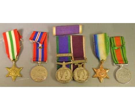 Medals - a set of miniatures, World War II but later, Air Crew Europe Star, Italy Star, Defence Medal and War Medal 1939-45 w