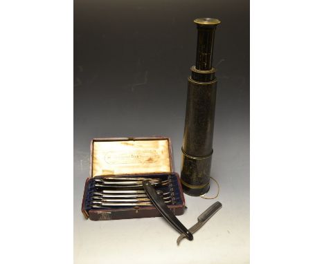 A World War I period Ross London three drawer black laquered telescope seriel 31265, with lens cover etc