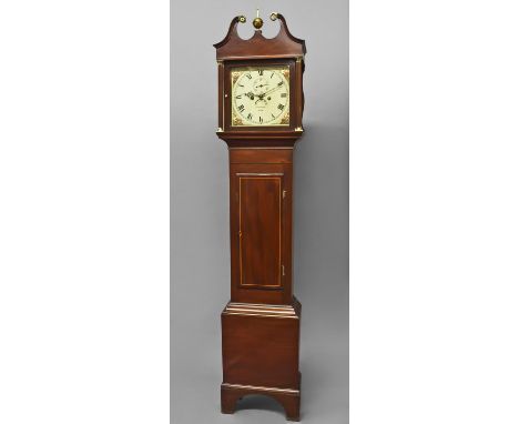 A GEORGE III MAHOGANY LONGCASE CLOCK BY BULLOCK OF BATH, the white enamelled dial with subsidiary seconds dial and date apert