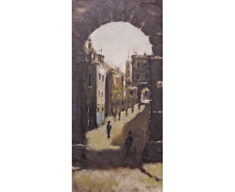 •ANTHONY ROBERT KLITZ (1917-2000) A STREET, SEEN THROUGH AN ARCH Signed, signed study of a similar scene verso, oil on panel 