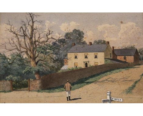 HARRY FRIER (1849-1921) HOUSE AT A JUNCTION ON THE BRIDGWATER ROAD, NEAR CREECH Signed and dated 1885, watercolour 22.5 x 34.