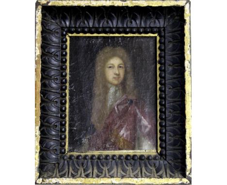 FOLLOWER OF GARRET MORPHEY (Fl.c.1680-1715) PORTRAIT OF A GENTLEMAN Quarter length, wearing a dark red mantle and white lace 