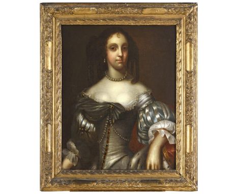 FOLLOWER OF JACOB HUYSMANS (c.1633-1696) PORTRAIT OF A LADY, PROBABLY CATHERINE OF BRAGANZA, QUEEN CONSORT OF KING CHARLES II