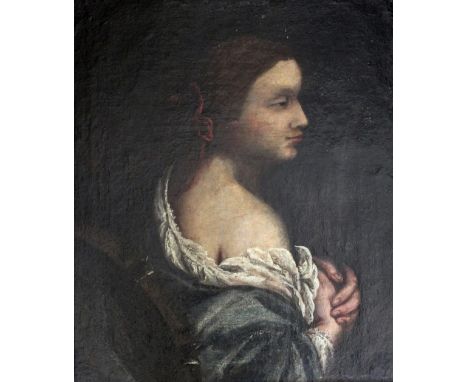 FOLLOWER OF GIOVANNI MARTINELLI (1600-1659) ST. CATHERINE OF ALEXANDRIA Oil on canvas 68.5 x 57cm. ++ Old lining; craquelure;
