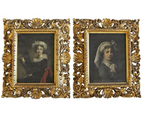 AFTER ELISABETH VIGEE LE BRUN (1755-1842) SELF PORTRAIT AT AN EASEL; SELF PORTRAIT Two, oil on canvas, in `Florentine` frames