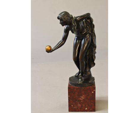 VALTER SCHOTT (1861-1938), A cast and patinated bronze 'Die Kugelspielerin' The ball player, with gilt ball, signed to the ba