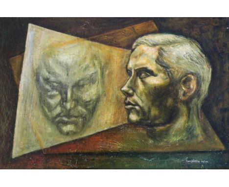 •TOM PHILLIPS, CBE, RA (b.1937) UNTITLED: PORTRAIT HEAD Signed and dated VII/LX.,oil on canvas 50.5 x 76cm.; with a preparato