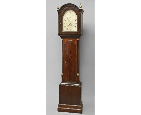 A GEORGE III MAHOGANY LONGCASE CLOCK BY JAMES WAYLETT, LONDON. the steel dial with Roman numerals and subsidiary seconds dial