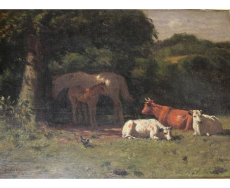 C** LUTYENS (Fl.c.1900) CATTLE AND HORSES IN A FIELD Signed, oil on canvas 45 x 60cm.* Probably by Charles Augustus Henry Lut