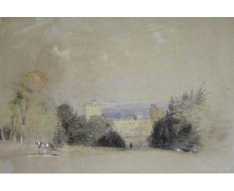 HENRY BRIGHT (1810-1873) NAWORTH CASTLE Inscribed with title lower right, watercolour and pencil heightened with white 30.5 x