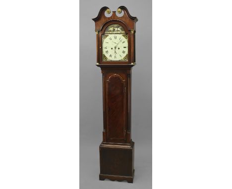 A GEORGE III MAHOGANY LONGCASE CLOCK BY ANGUS OF ABERDEEN, the white enamelled dial with Roman numerals and subsidiary date a