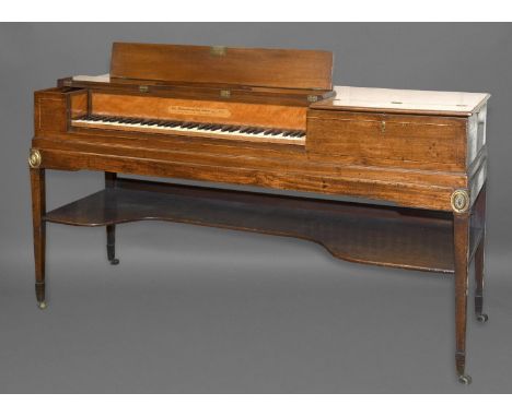 A GEORGE III SPINET BY BROADWOOD OF LONDON, in a Mahogany case with satinwood stringing, with a satinwood panel above the key