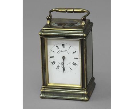 GARRARD CARRIAGE CLOCK, late 19th century, the enamelled dial inscribed R &amp; S Garrard &amp; Co/Crown Jewellers/Haymarket.