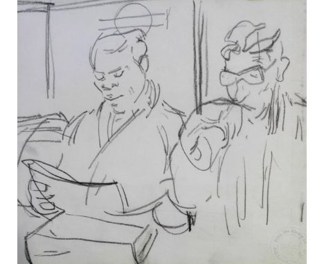 •ROBERT LENKIEWICZ (1941-2002) SKETCH OF TWO SEATED FIGURES With studio stamp, black crayon 24 x 26.5cm. ++ Good condition