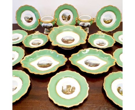 A Flight Barr & Barr, Royal Porcelain Works, Worcester, part service, comprising a comport, 30 cm wide, decorated Eton Colleg