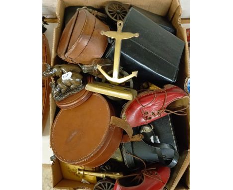A 20th century model of a cannon, a pair of child's leather shoes, assorted other items (box) 