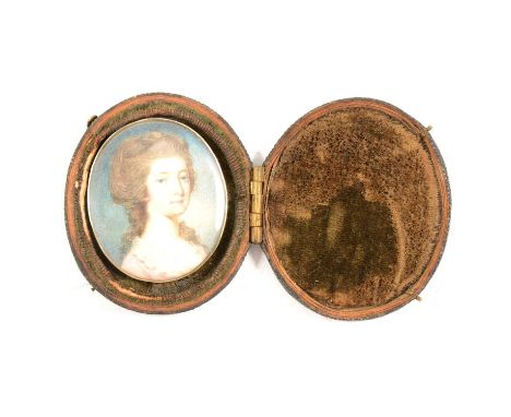 James Nixon, Alice Coulson, oval portrait miniature, 3.4 x 2.9cm overall, in a fishskin case.Ivory Act 2018 Registration Refe