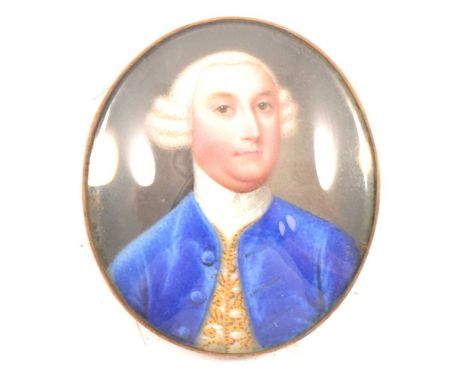 Christian Freidrich Zincke, Gentleman in a blue coat, oval portrait miniature, 3.9 x 2.9cm.Ivory Act 2018 Registration Refere