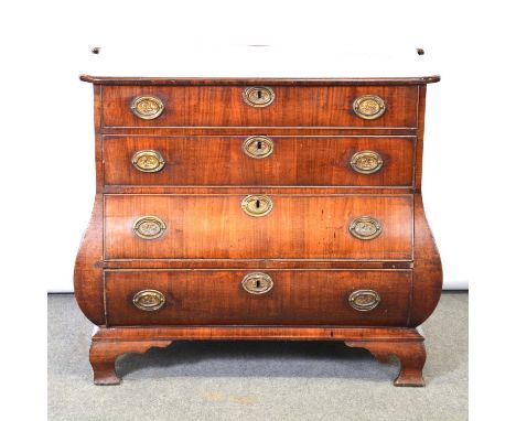 Dutch mahogany bombe-shaped commode, late 18th Century, shaped top with a moulded edge, fitted with four long drawers, overal