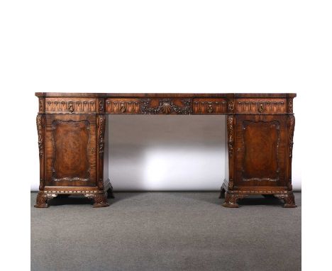 cGeorge III style mahogany sideboard, stamped Gillows, rectangular inverted breakfront top with crossbanding, three frieze dr