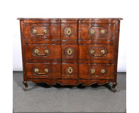 Italian figured walnut and rosewood commode, fitted with three drawers, provisionally.