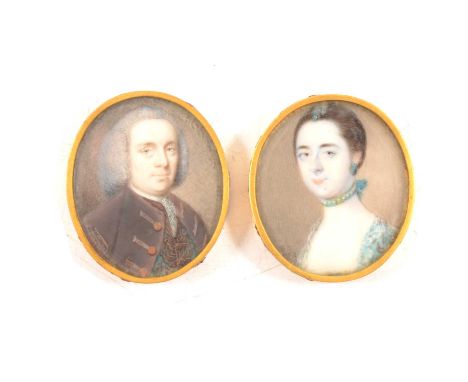 Samuel Collins, William and Lydia Trotman, a pair of oval portrait minatures, the latter initialled SC and dated 1762, 3.9 x 