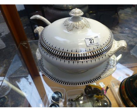 Vintage tureen on white ground with black detail