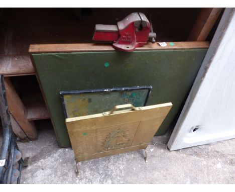 Mixed items including games table and brass fire screen