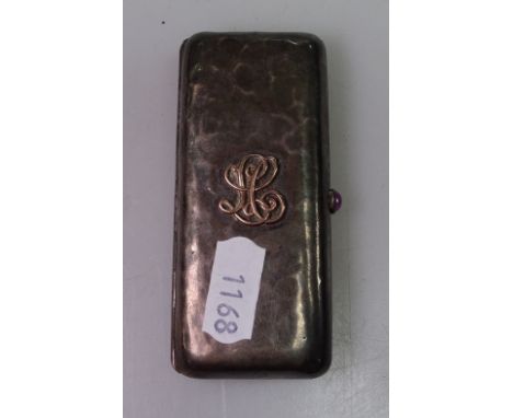 A Victorian silver cigarette box, set with gold monogram and pink stone button, London 1894 