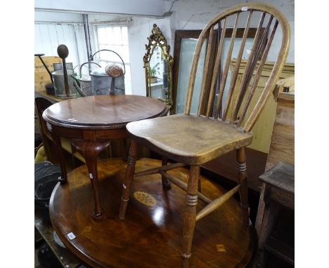 An elm seated stick-back kitchen chair, and a 1930s mahogany coffee table (2) 