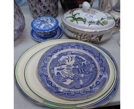 Spode "Stafford Flowers" soup tureen, and a Spode bowl and cover on stand, and meat plates etc 