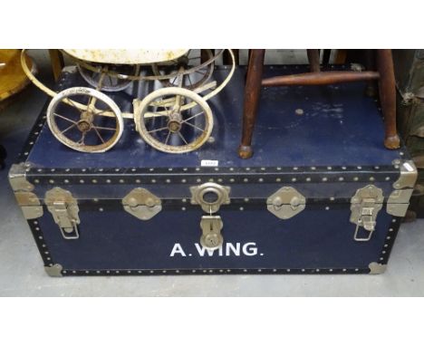 A Vintage bound trunk for A. Wing, W91cm 