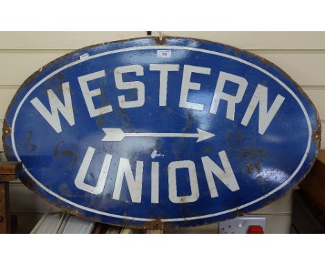 An Antique Western Union oval enamel advertising sign, 33" across 