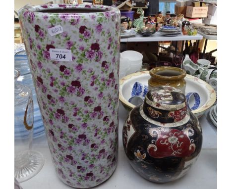 A stick stand, 18", and an  Oriental jar and cover 