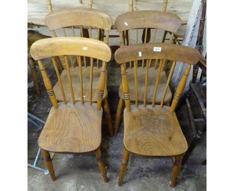 4 elm-seated kitchen stick-back chairs 