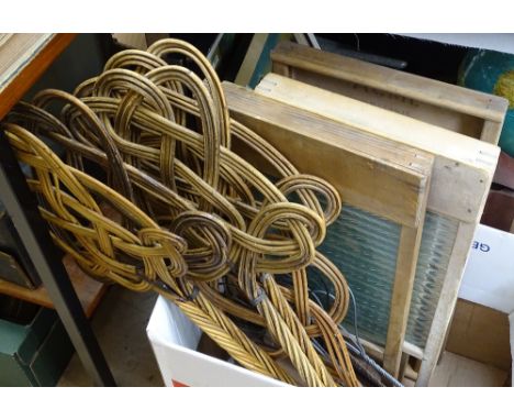 4 Vintage washboards, and various carpet beaters 