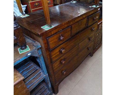 A 19th century mahogany and satinwood-strung 6-drawer secretaire chest, on splayed bracket feet, W120cm 