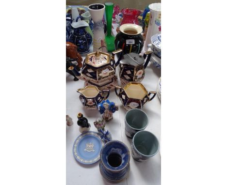 West German vases, Imari style teaware, 2 Copeland Spode beakers etc 