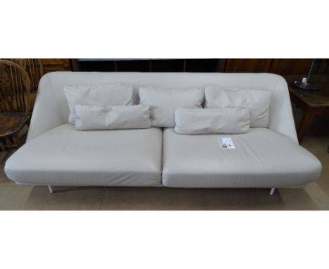 A Busnelli Daytona high-end Italian sofa in beige / ivory leather, with maker's marks and labels, L220cm 