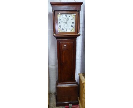 An 18th century 30-hour longcase clock, having an 11" square enamelled dial and 2 subsidiary dials, striking on a bell, signe