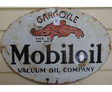 A Vintage enamel advertising sign for Gargoyle Mobiloil Vacuum Oil Company, width 21" 