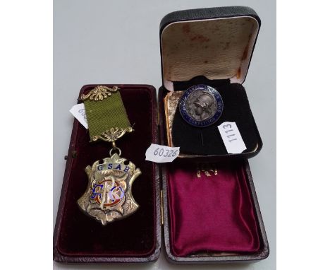 An Edwardian silver and enamel Masonic medallion, with inscription Presented to Brother R Hubberstey, PB by the Stellenbosh L